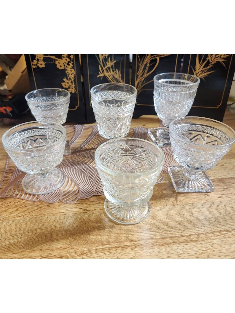 6- Mismatched Vintage Goblets Clear Glass